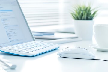 Wall Mural - clean and modern workspace with laptop, keyboard, and mouse