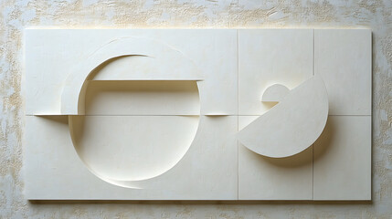 Wall Mural - striking white sculpture mounted on a wall displaying artistic elegance and well-proportioned shapes