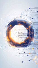 Leinwandbilder - Vibrant orange-blue circuit board forming octagonal pattern, depicting data streaming and technological connectivity