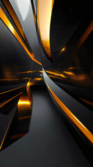 Leinwandbilder - Orange light reflecting on black glossy surfaces creates a futuristic and elegant interior design