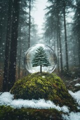 Wall Mural - Snow Globe on Tree Stump
