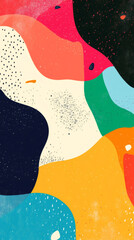 Poster - Vibrant abstract design with fluid, dynamic shapes merging in textured patterns, representing contemporary artistic expression through bold color interactions