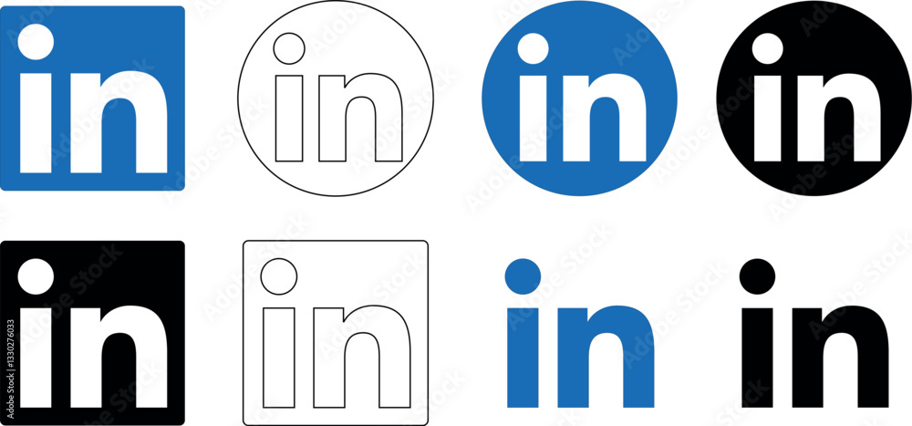 linkedin icon set. collection of linkedin logo icons in various styles ...