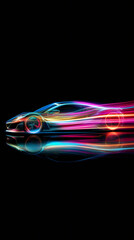 Leinwandbilder - Sleek sports car leaving luminous light streaks racing through shadowy nocturnal landscape