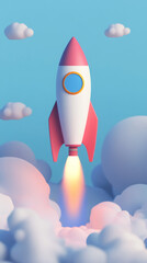 Aufkleber - Cartoon rocket flying through clouds, representing business startup, innovation, and growth