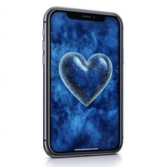 Leinwandbilder - Smartphone Displaying a Heart-Shaped Image with a Blue Cloud Background, a Symbol of Love and Technology Integration