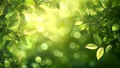 Sunlit green leaves and bokeh background.