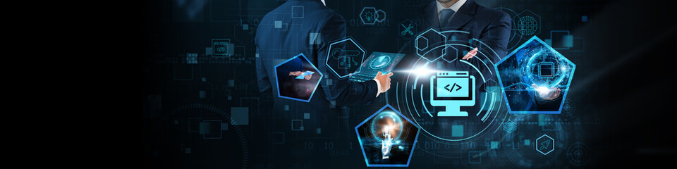 Wall Mural - web development concept: design, coding, functionality, user experience, responsiveness, content man