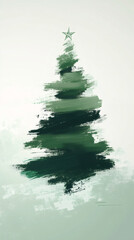 Poster - Minimalist christmas tree painting with green brush strokes and a star on top, perfect for christmas cards or holiday decorations