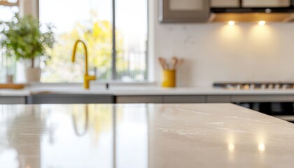 Aufkleber - Empty marble kitchen island countertop with blurred background