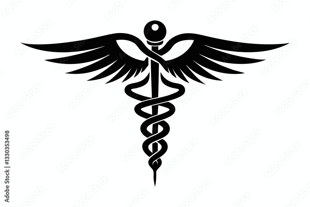 caduceus medical symbol line art silhouette vector illustration Stock ...