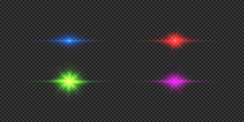 Wall Mural - set of multicolor horizontal light effects of lens flares