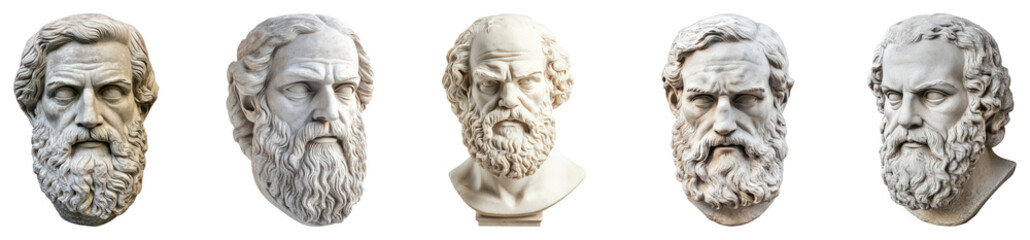 Detailed Close-Up of Greek Philosopher Statue with Realistic Features, isolated on transparent background