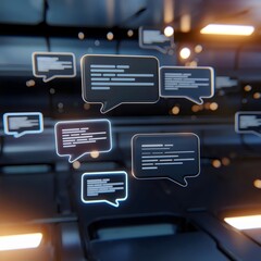 holographic speech bubbles in a 3d futuristic user interface – ideal for digital communication, ai t