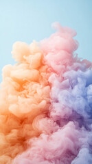 Aufkleber - Vibrant pink, orange, purple smoke intertwining, generating ethereal abstract patterns against pastel blue backdrop