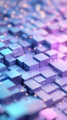 Poster - Abstract background showing purple and blue cubes forming a digital landscape with glowing particles