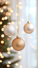 Aufkleber - Sparkling holiday ornaments suspended, soft twinkling lights blending into dreamy seasonal bokeh background