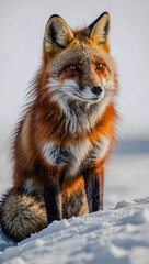 Wall Mural - red and black fox on a white background with shadow.