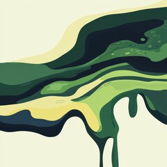 Wall Mural - abstract artwork features flowing layers of green and yellow colors