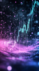 Fototapete - Growing candlestick chart with glowing particles on a colorful abstract background representing financial market growth