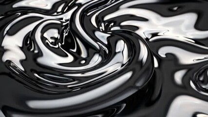 Wall Mural - a surreal liquid metallic black and silver abstract texture with smooth, highly reflective waves and