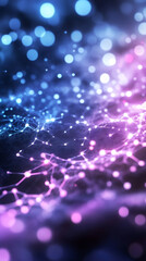 Aufkleber - Futuristic plexus nodes connecting and creating complex network with depth of field and beautiful bokeh effect