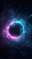 Poster - Luminous plasma ring radiating electric energy, glowing particles swirling within dark digital network plexus