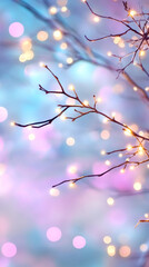 Aufkleber - Christmas lights glowing on bare branches creating a magical atmosphere with a colorful bokeh background
