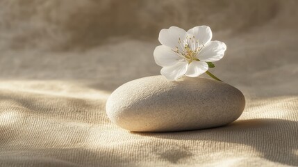 Aufkleber - Gentle petal resting on smooth stone creates a serene and calming atmosphere in a minimalist setting