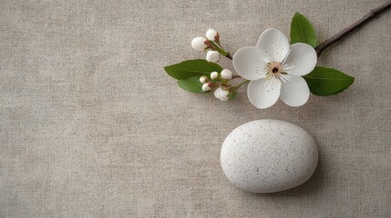 Aufkleber - Gentle petal resting on smooth stone creates a serene and calming atmosphere in a minimalist setting