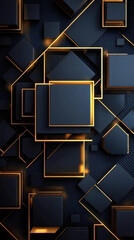Leinwandbilder - Dark geometric shapes with golden lines create an abstract and modern composition, ideal for backgrounds and design projects