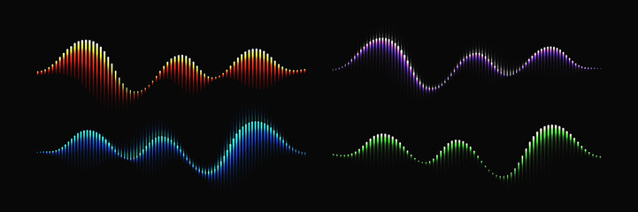 Fototapete - Sound Music Waves Set. Abstract Neon Audio Wave. Radio Frequency Digital Pulse. Vector Equalizer with Lines and Gradient
