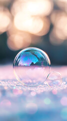Aufkleber - Sunset light reflecting through delicate soap bubbles resting on icy crystalline surface