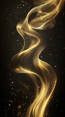 Leinwandbilder - Flowing abstract golden waves undulate gracefully against a dark background, illuminated by shimmering particles that evoke elegance and luxury