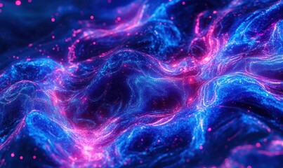 Poster - dynamic swirling nebula with vivid blue and pink hues.