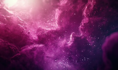 Wall Mural - Abstract swirling nebula glowing in shades of purple and magenta, vibrant star clusters shining amidst cosmic dust, creating an ethereal space scene, .