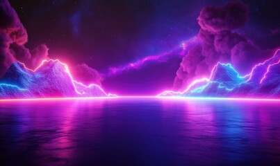 Wall Mural - artistic rendering of a glowing galaxy in vibrant neon tones, clean futuristic design creating a hig