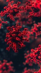 Poster - Coronavirus particles floating in shadowy backdrop, magnified image displaying viral architecture with detailed structural complexity