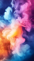 Poster - Vibrant smoke swirling, billowing with intense colors emerging dramatically against deep shadowy background