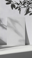 Leinwandbilder - Minimalist white still life composition with empty canvas and leaves shadows for artwork presentation or design