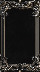 Poster - Vertical frame with golden and silver floral decorations in baroque style surrounding a black empty space