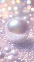 Aufkleber - Large pearl nestling among smaller pearls and glittering background, radiating luxury with soft bokeh lighting creating elegant composition