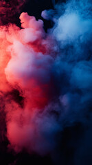 Leinwandbilder - Colorful smoke tendrils entwining, blending vivid red and blue against deep black background