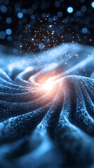 Aufkleber - Wavy blue digital landscape with glowing particles and bokeh effect creating a mesmerizing and futuristic atmosphere