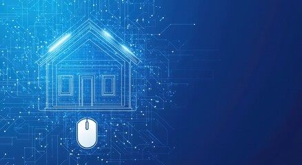 Wall Mural - futuristic concept of smart home technology with mouse pointer and digital circuit background for mo