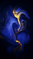 Wall Mural - Abstract fluid art painting with swirling blue and gold colors