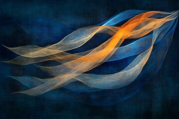 Wall Mural - abstract image of flowing blue and orange ribbons and textures
