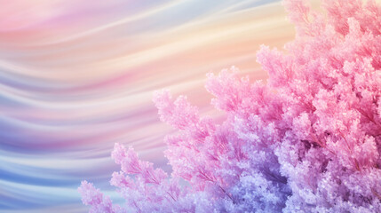 Aufkleber - Delicate pink and purple blossoms flourishing beneath soft pastel gradient sky, revealing enchanting floral dreamscape