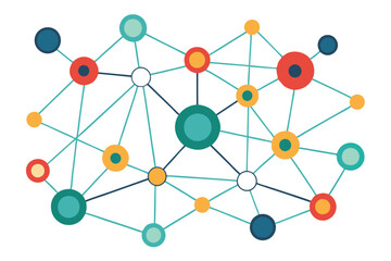 connecting various nodes in a colorful vector illustration representing data networks and relationsh