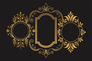 Poster - Elegant vector illustration featuring decorative frames with floral details in gold on a black background for artistic or design purposes